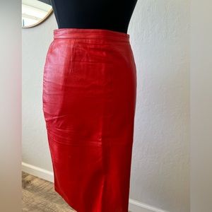 VINTAGE Red Leather Pencil Skirt
